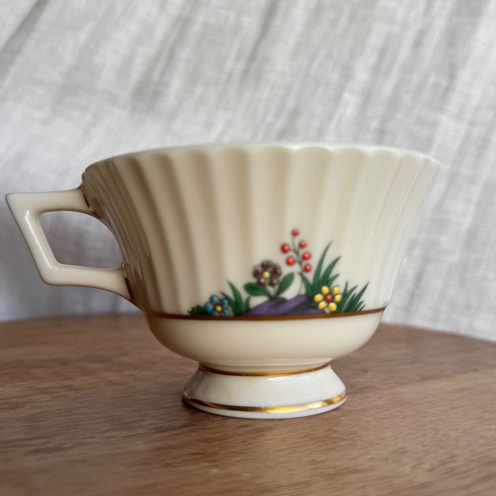 Lenox Rutledge Teacup Footed VTG Ivory Bone China Floral Gold Trim Made in USA